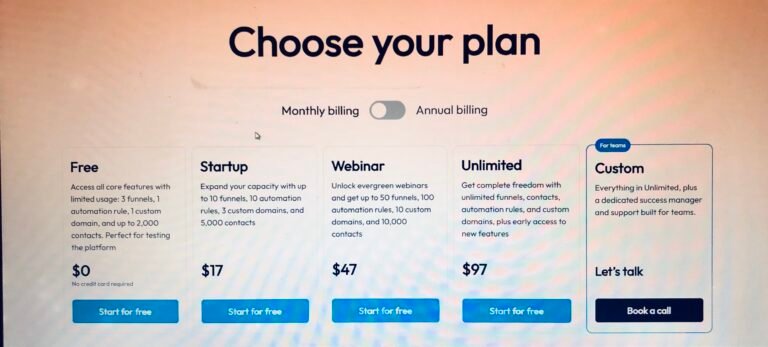 Systeme.io pricing plans comparison including the free plan